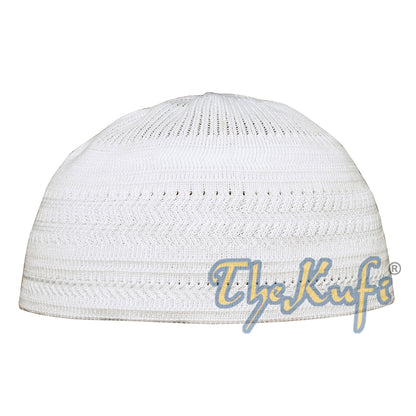 White Muslim Kufi Stretchy Cotton Stretch-Knit Islamic Prayer Cap