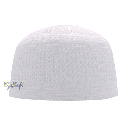 White Muslim Kufi Stretchy Cotton Stretch-Knit Islamic Prayer Cap