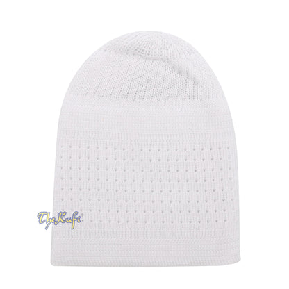 White Muslim Kufi Stretchy Cotton Stretch-Knit Islamic Prayer Cap