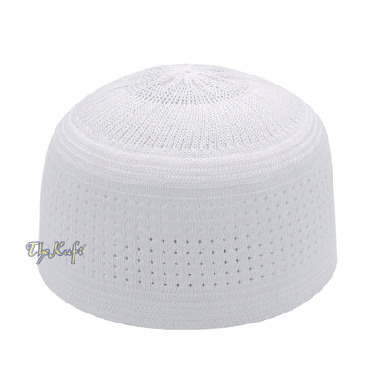 White Muslim Kufi Stretchy Cotton Stretch-Knit Islamic Prayer Cap