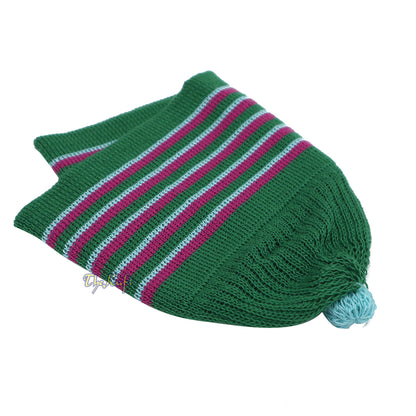 Hijau dengan Hot Pink dan Turquoise Lines Baby or Infant Kufi Pompom Stretchable Beanie