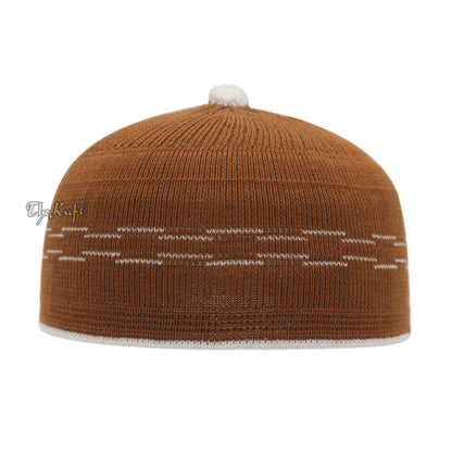 Brown With White Lines Baby Or Infant Kufi Pompom Beanie