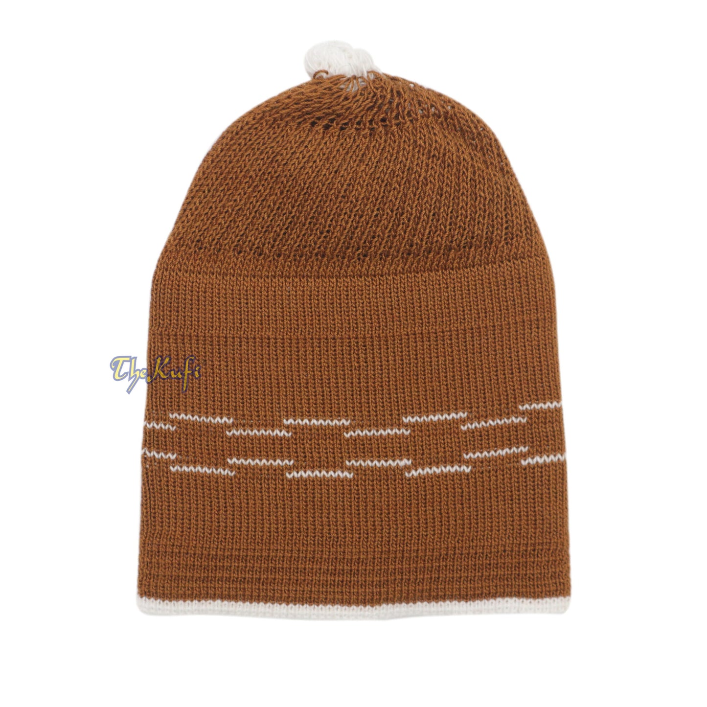 Brown With White Lines Baby Or Infant Kufi Pompom Beanie