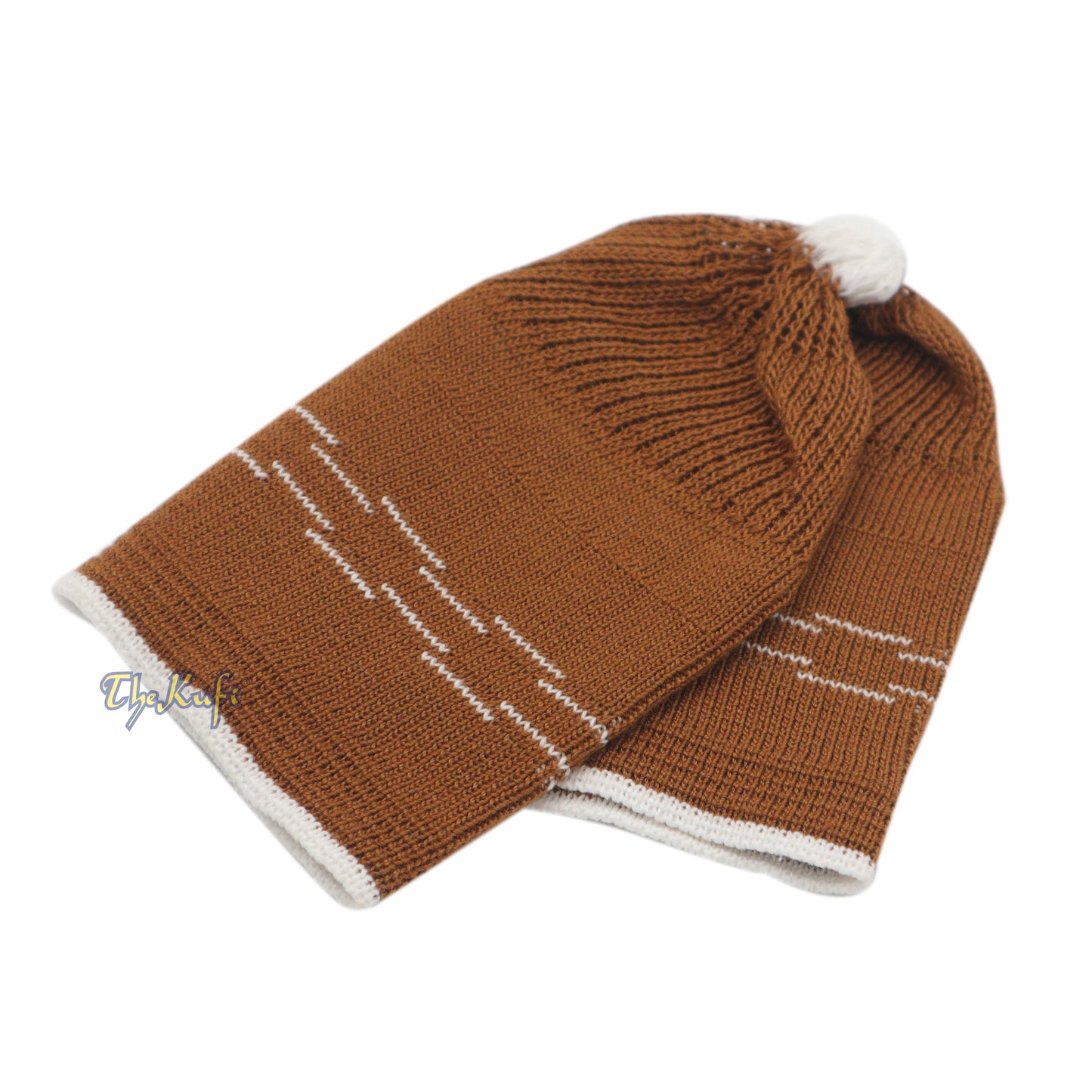 Brown With White Lines Baby Or Infant Kufi Pompom Beanie