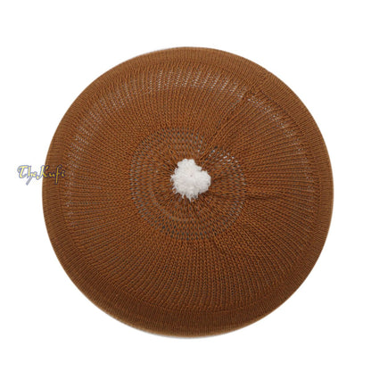 Brown with White Lines Baby Or Infant Kufi Pompom Beanie