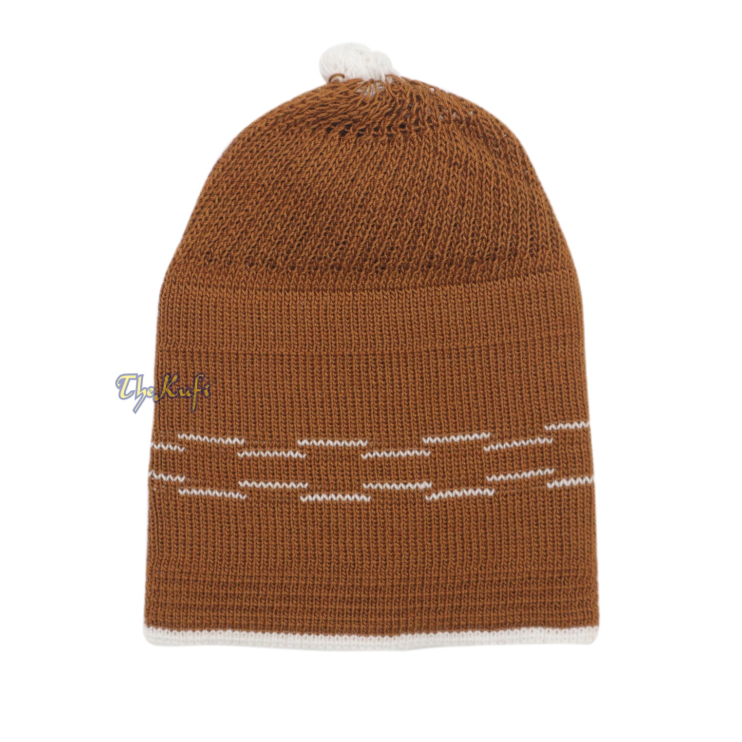 Brown with White Lines Baby Or Infant Kufi Pompom Beanie