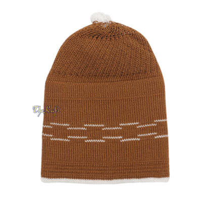 Brown with White Lines Baby Or Infant Kufi Pompom Beanie
