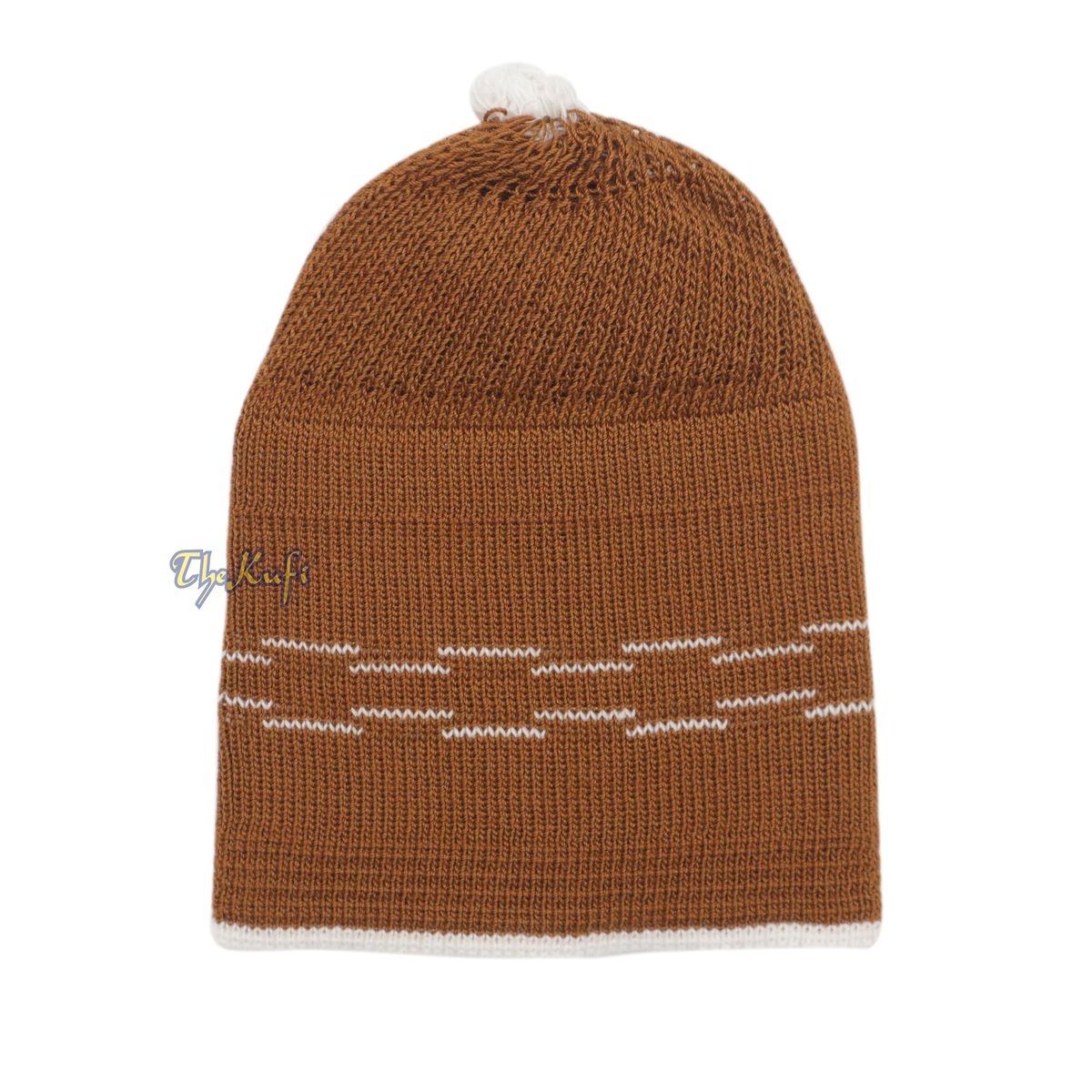 Brown with White Lines Baby Or Infant Kufi Pompom Beanie