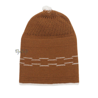 Brown with White Lines Baby Or Infant Kufi Pompom Beanie
