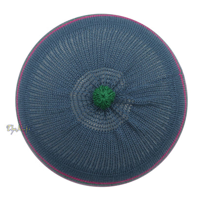 Dark Grey With Hot Pink And Green Lines Baby Or Infant Kufi Pompom Stretchable Beanie