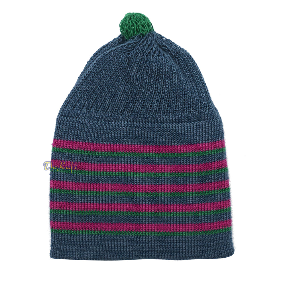 Kelabu Gelap dengan Garisan Merah Jambu dan Hijau Panas Bayi atau Kufi Bawal Beanie Boleh Renggang