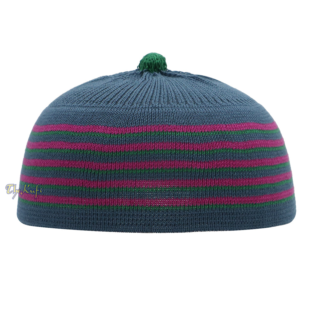 Kelabu Gelap dengan Garisan Merah Jambu dan Hijau Panas Bayi atau Kufi Bawal Beanie Boleh Renggang