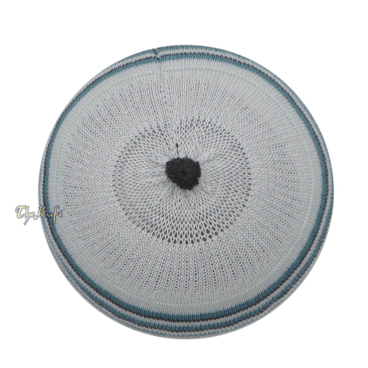 Light Gray with Turquoise and Black Lines Baby/Infant Kufi Pompom Beanie