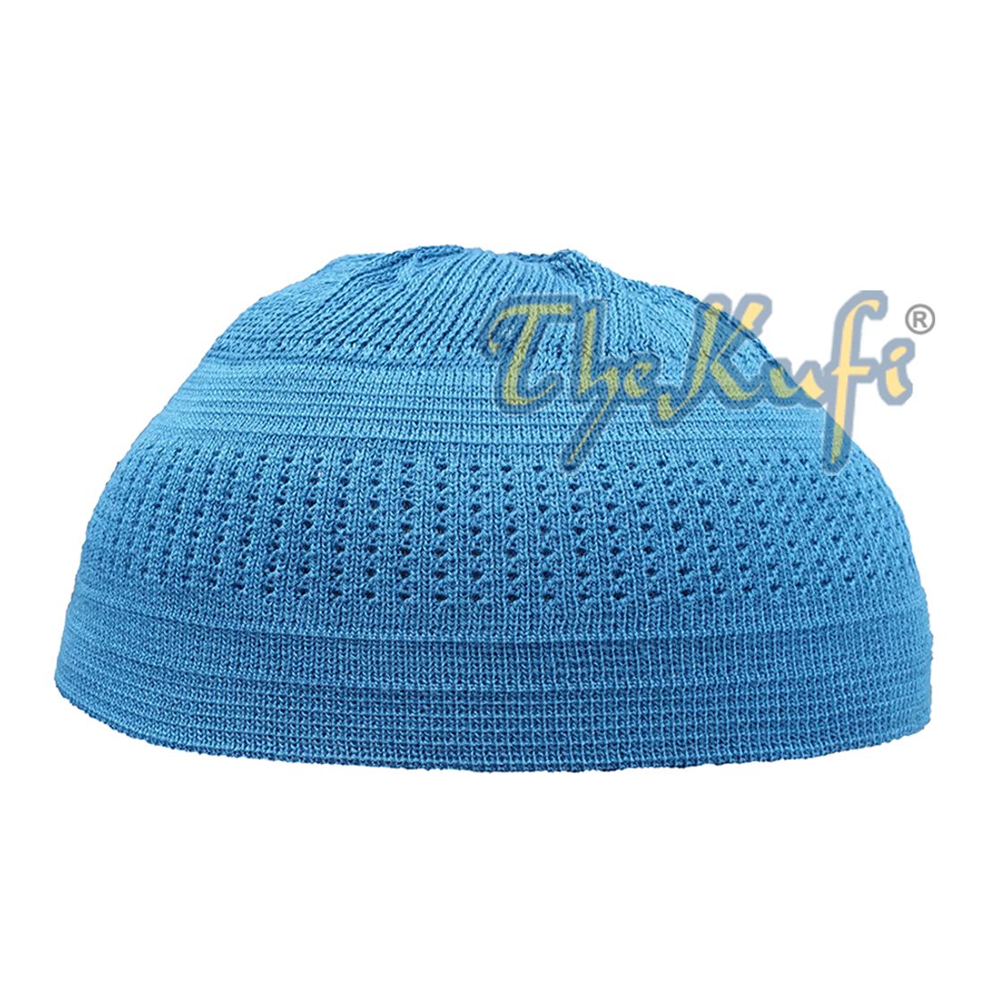 Extra Thin Teal Blue Cotton Stretch-knit Kufi