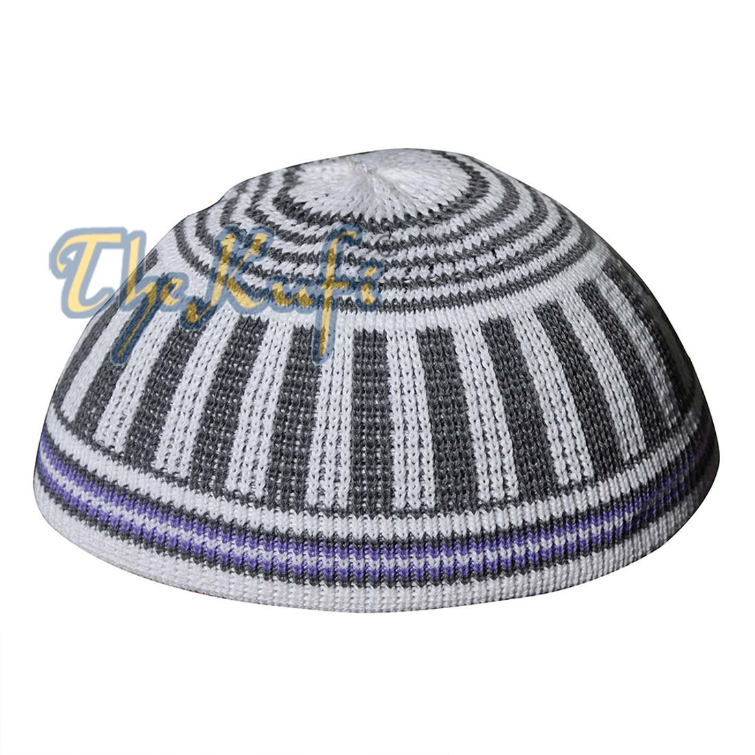 White Light Purple and Dark Gray Stretch-Knit Kufi Hat Skull Cap – Comfortable Fit – Unique Design