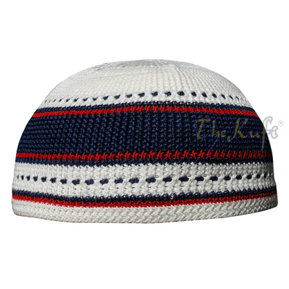 Kids Small Red, Dark Blue And Cream Cotton Stretch Kufi Skull Hat