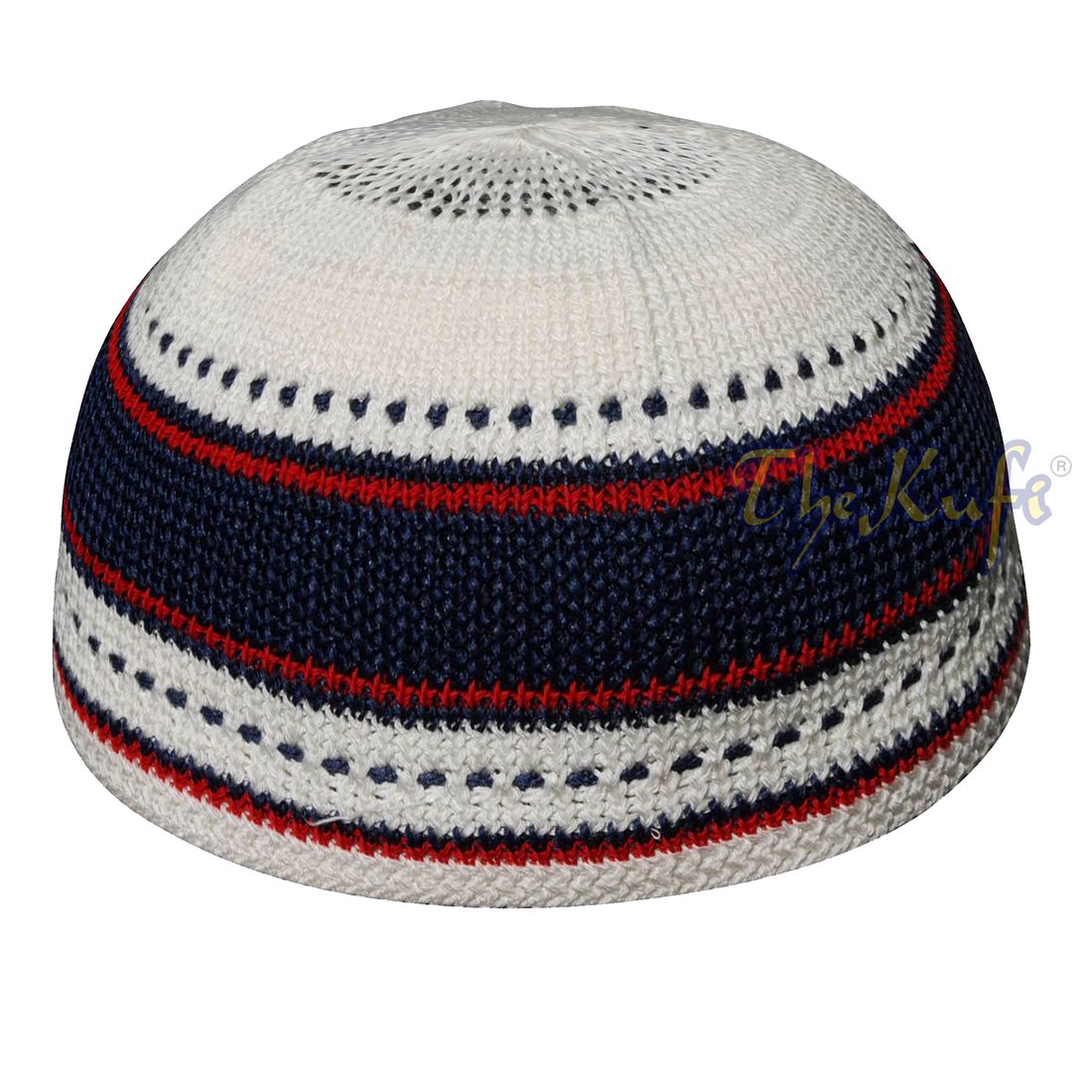 Kids Small Red, Dark Blue and Cream Cotton Stretch Kufi Skull Hat