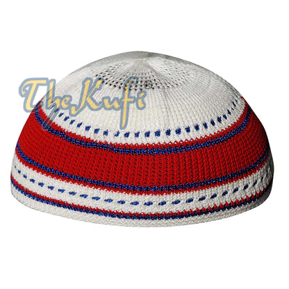 Red Blue Cream Cotton Stretch-Knit Kufi