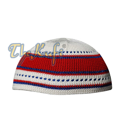 Red Blue Cream Cotton Stretch-Knit Kufi