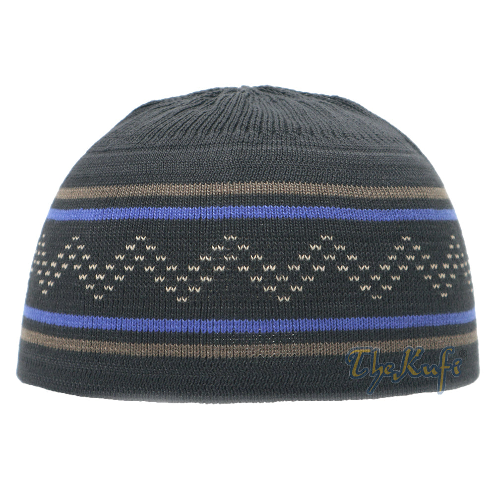 Beanie Topi Tengkorak Topi Kufi Zigzag Berjalur Coklat Gelap Regang