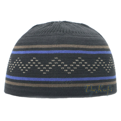 Beanie Topi Tengkorak Topi Kufi Zigzag Berjalur Coklat Gelap Regang