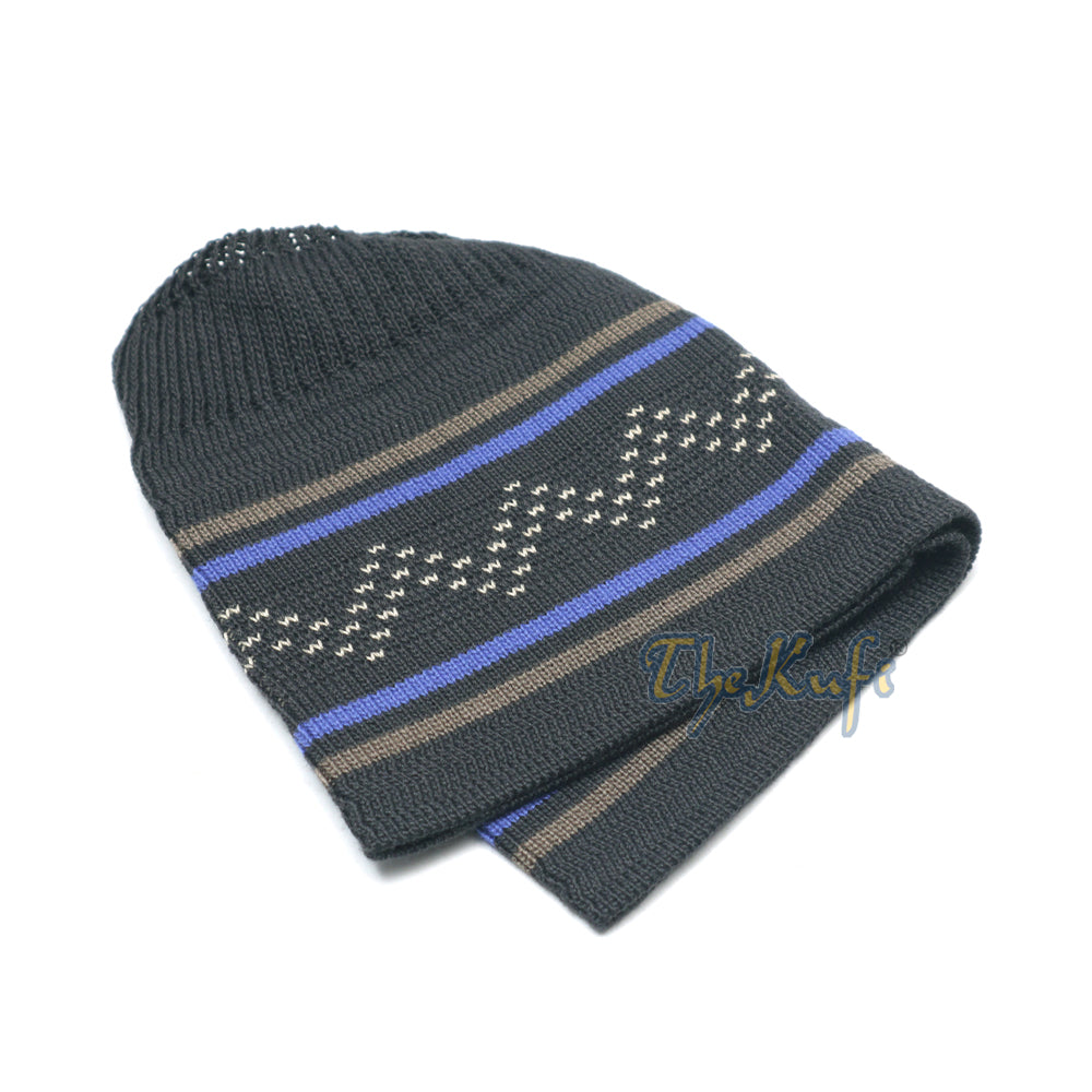 Beanie Topi Tengkorak Topi Kufi Zigzag Berjalur Coklat Gelap Regang