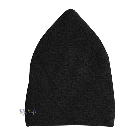 Topi Tengkorak Kufi untuk Musim Dingin – Topi Doa Turki Tebal Akrilik Hitam 2-3mm