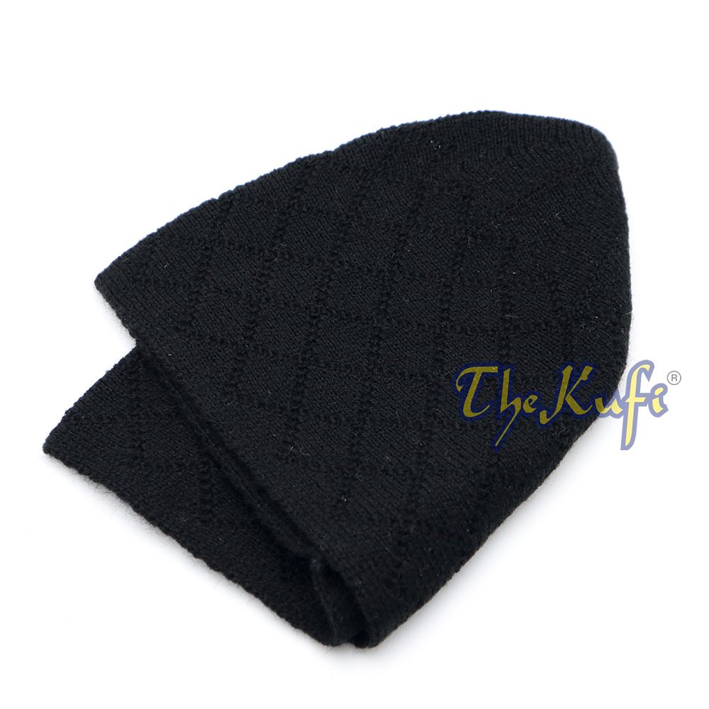 Skull Cap Kufi For Winter – Black Acrylic 2-3 mm Thick Turkish Prayer Hat