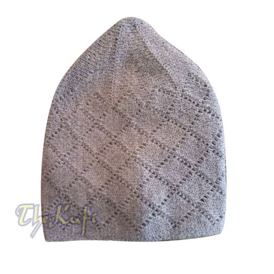Topi Tengkorak Kufi untuk Musim Dingin – Topi Doa Turki Tebal 2-3mm Akrilik Abu-abu