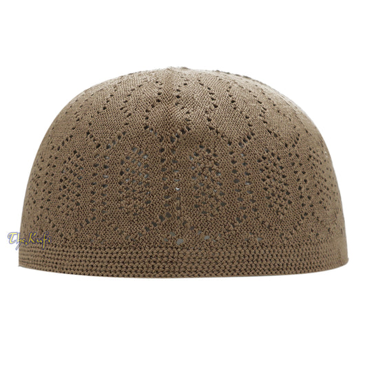 Brown Cotton Machine Knit Open-Work Turkish Kufi