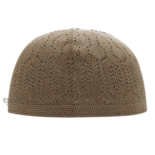 Brown Cotton Machine Knit Open-Work Turkish Kufi