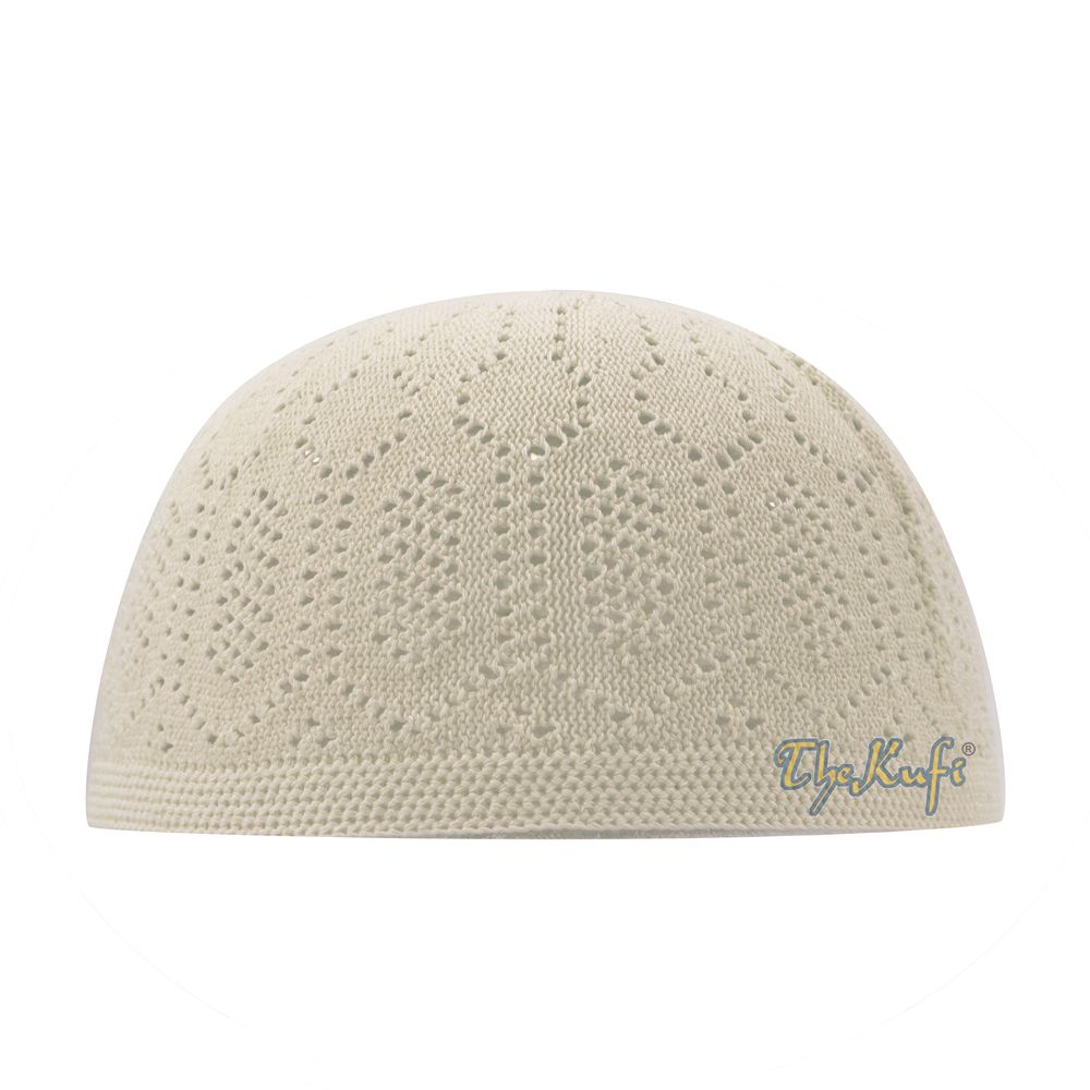 Cream Cotton Machine Knit Open-Work Turkish Kufi