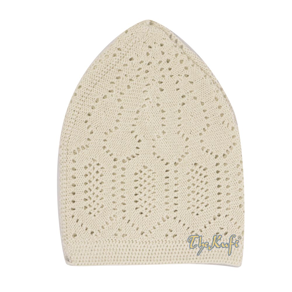 Cream Cotton Machine Knit Open-Work Turkish Kufi
