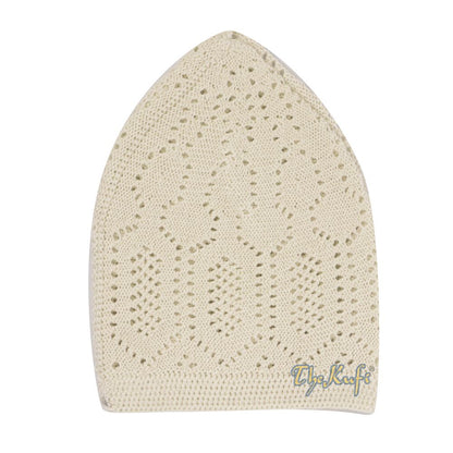 Cream Cotton Machine Knit Open-Work Turkish Kufi