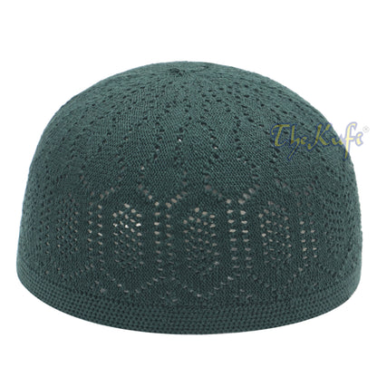 Dark Green Takke Cotton Open-Knit Turkish Kufi Skull Cap