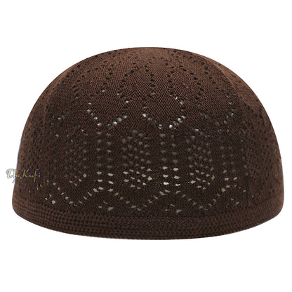 Dark Brown Takke Cotton Open-Knit Turkish Kufi Skull Cap