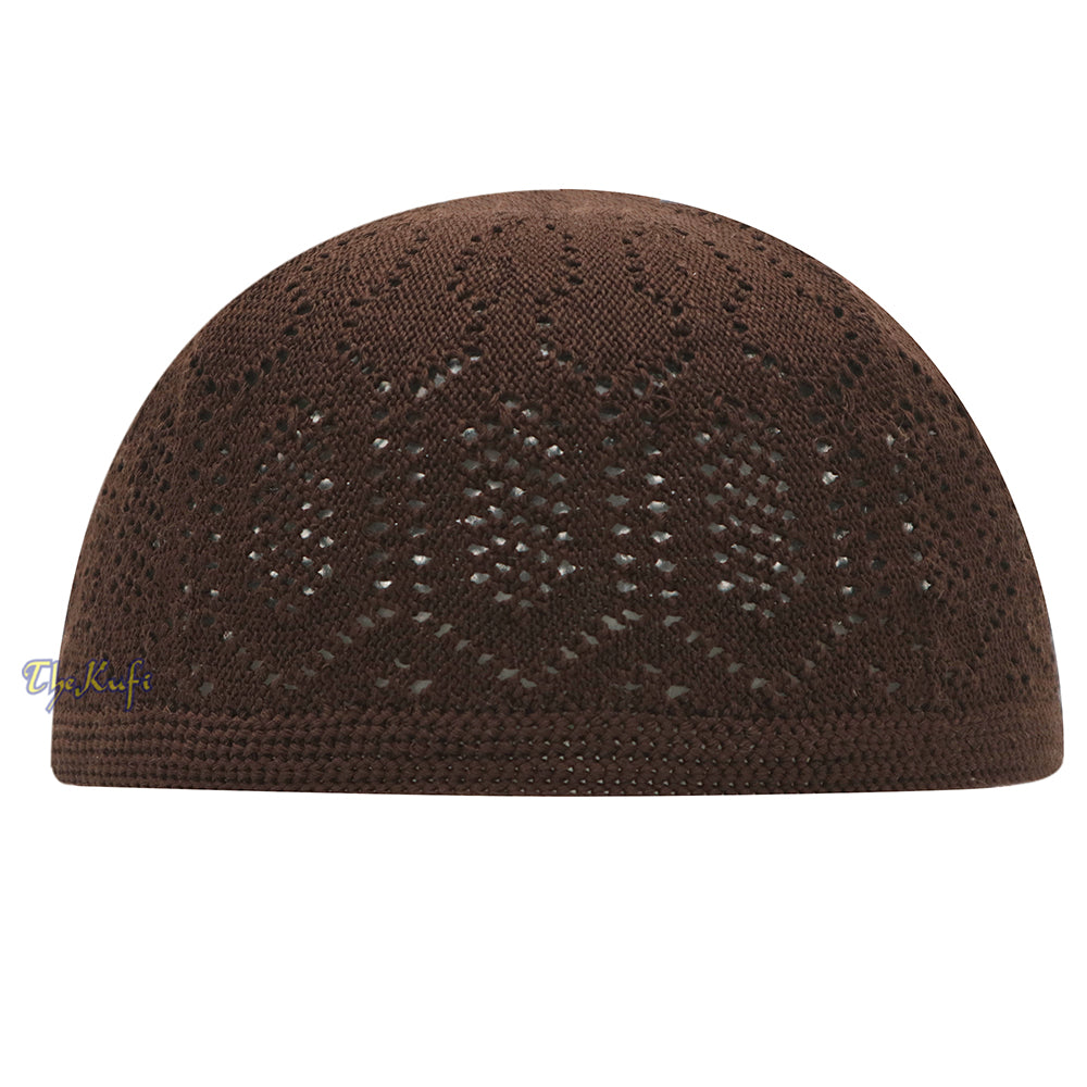 Coklat Tua Takke Kapas Rajut Terbuka Tudung Tengkorak Kufi Turki