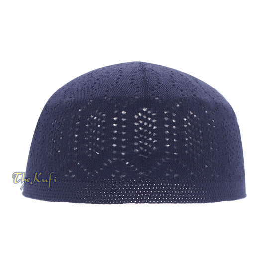 Dark Blue Kufi Cotton Open-Knit Turkish-Style Prayer Cap