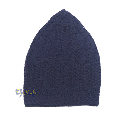 Dark Blue Kufi Cotton Open-Knit Turkish-Style Prayer Cap