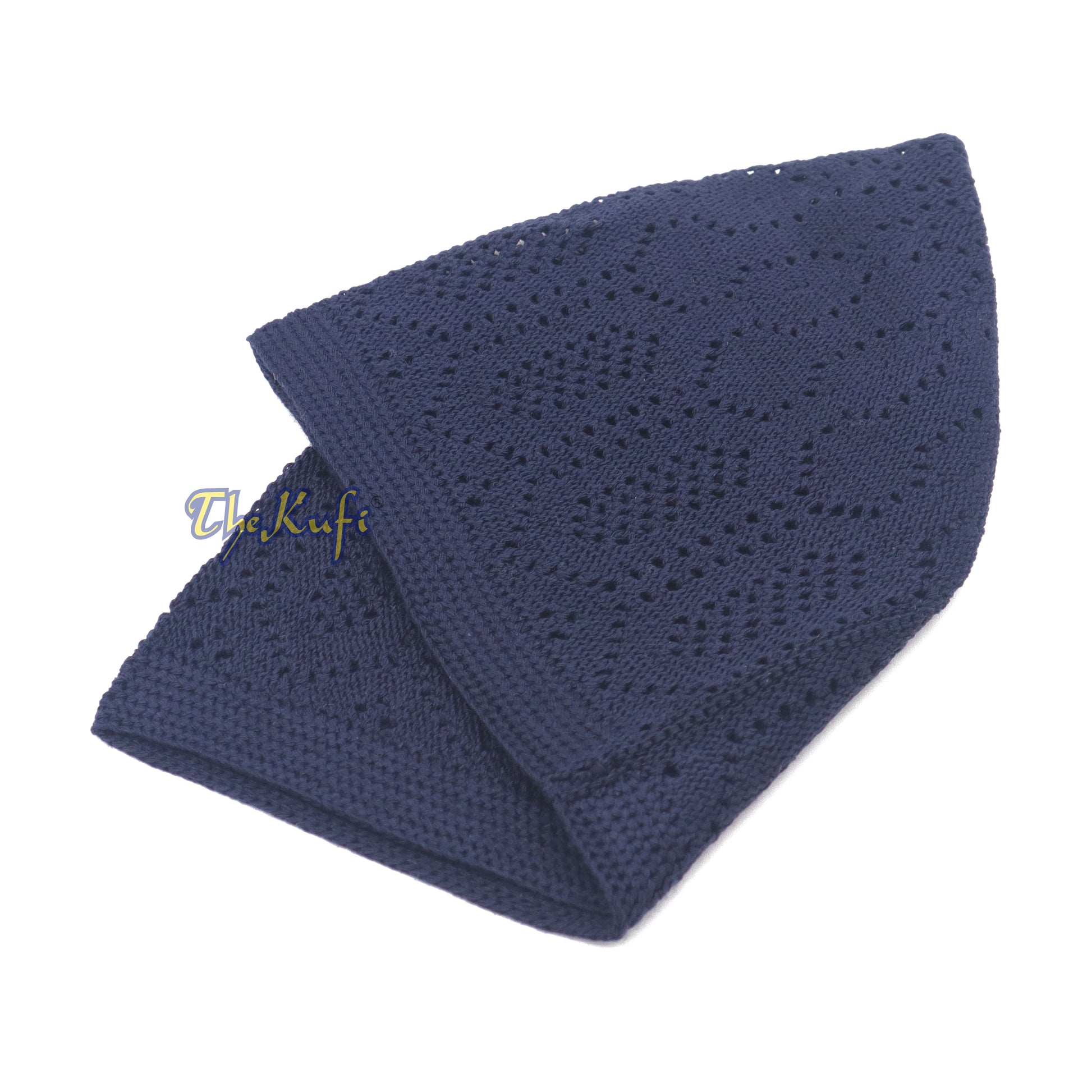 Dark Blue Kufi Cotton Open-Knit Turkish-Style Prayer Cap