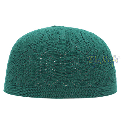 Green Cotton Machine Knit Open-Work Turkish Kufi