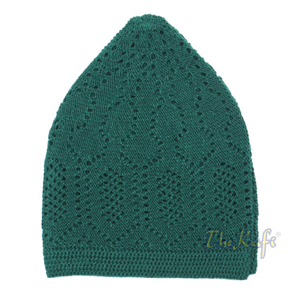 Green Cotton Machine Knit Open-Work Turkish Kufi