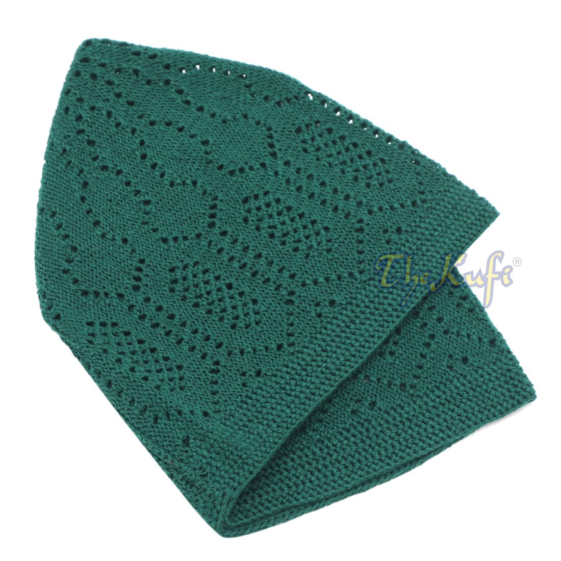 Green Cotton Machine Knit Open-Work Turkish Kufi
