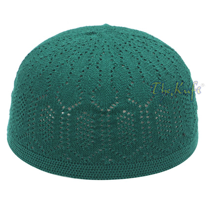 Green Cotton Machine Knit Open-Work Turkish Kufi