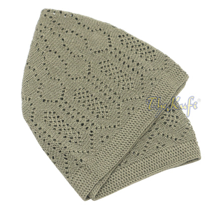 Olive Cotton Machine Knit Open-Work Turkish Kufi