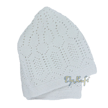 White Kufi Cap Turkish-Style Mercan Machine-Knit Prayer Hat Taqiyah