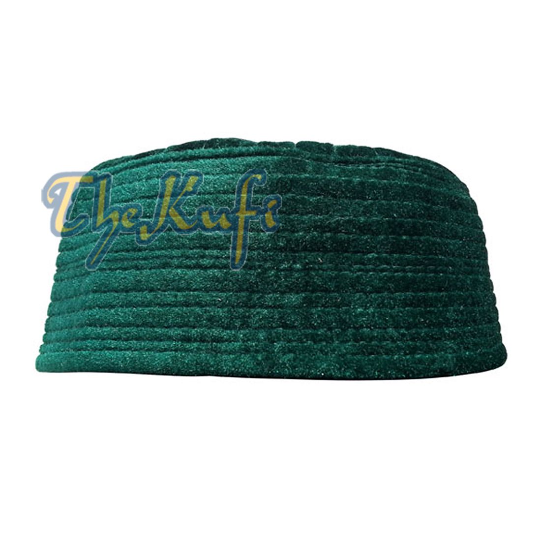 Dark Green Semi-rigid Velveteen Kufi Hat Prayer Cap