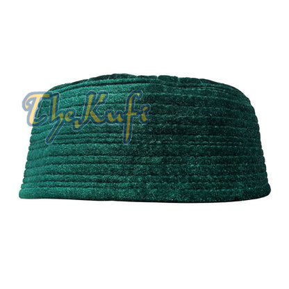 Dark Green Semi-Rigid Velveteen Kufi Hat Prayer Cap