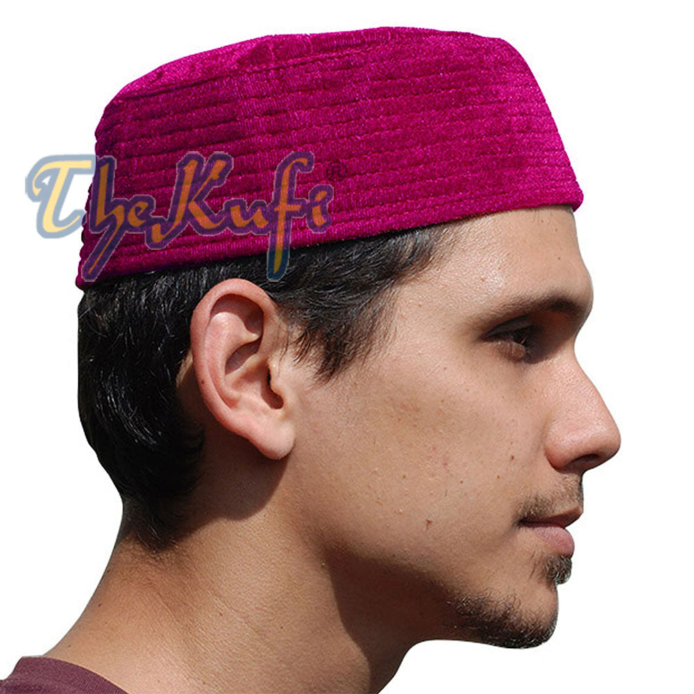 Maroon Semi-tegar Velveteen Kufi
