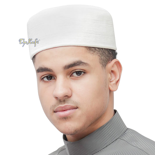 White Velvet Kufi Hat – Premium Quality Handmade Rigid Islamic Kufi Hat Turkish Chechen Style Prayer Cap